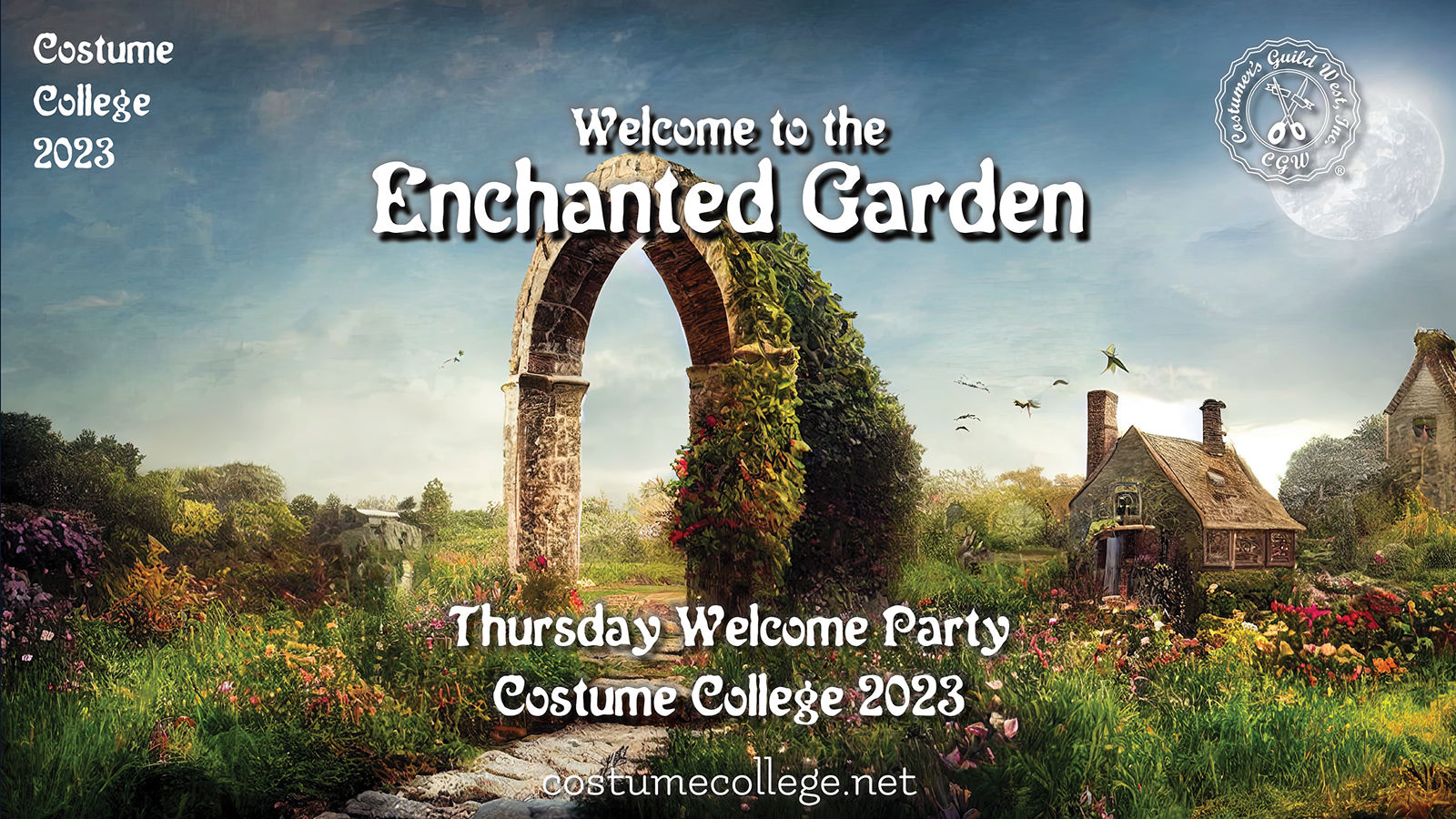 Garden archway in front of a cottage 